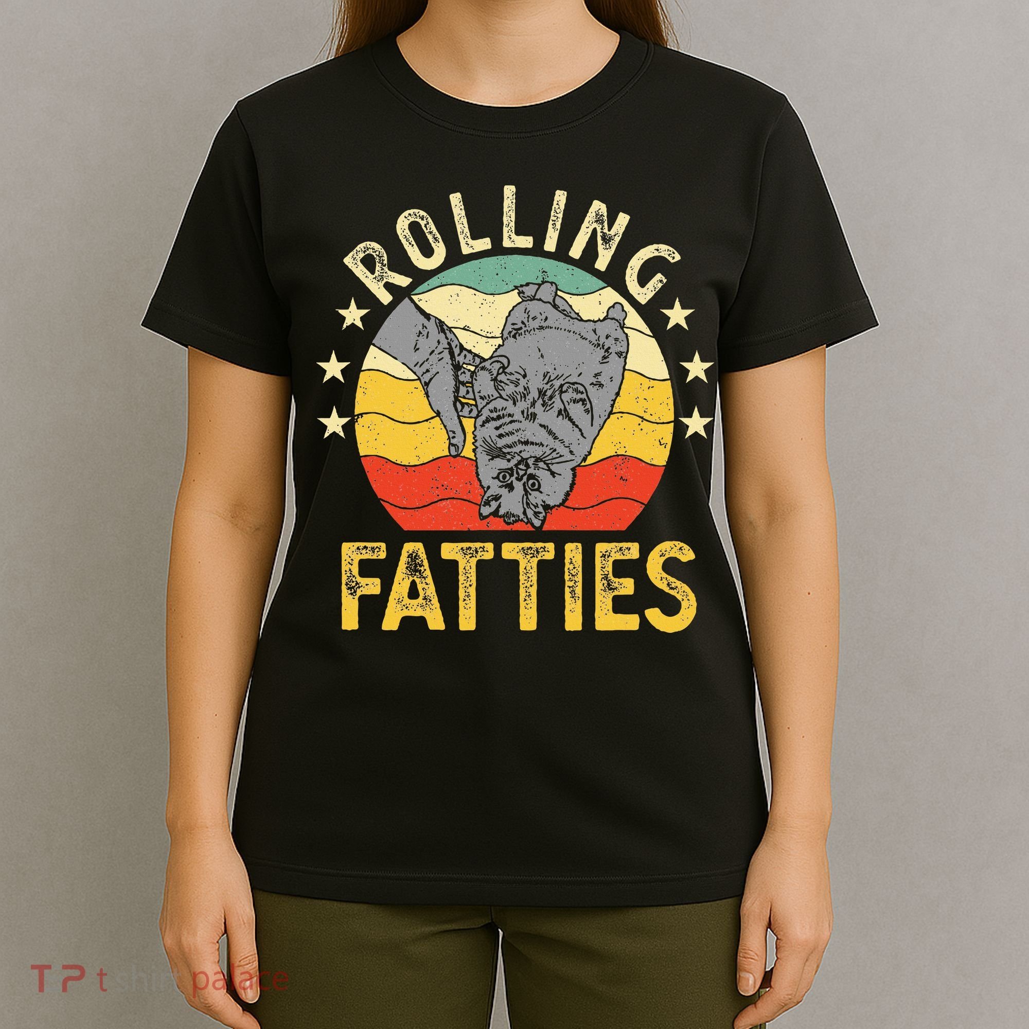 Vintage Rolling Fatties Cat Retro Kitty Kitten Meow Lover T-Shirt