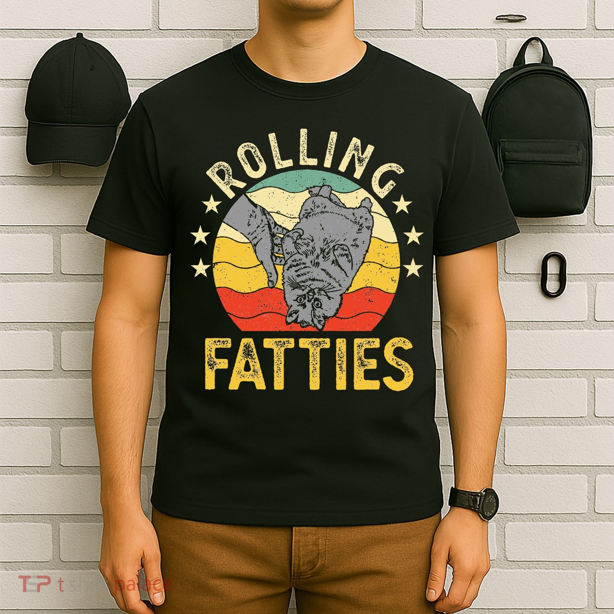 Vintage Rolling Fatties Cat Retro Kitty Kitten Meow Lover T-Shirt