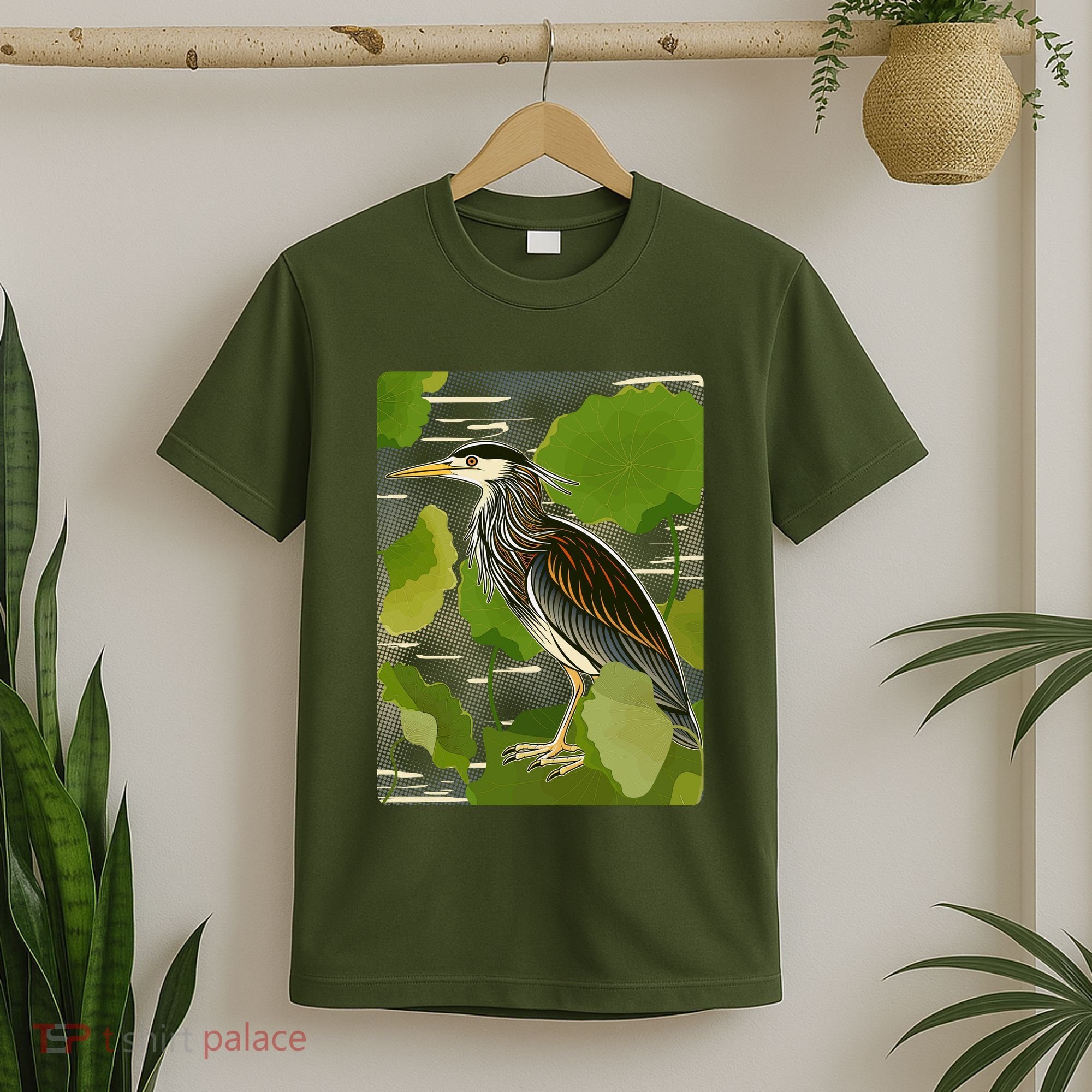 Vintage Retro Green Heron Bird T-Shirt