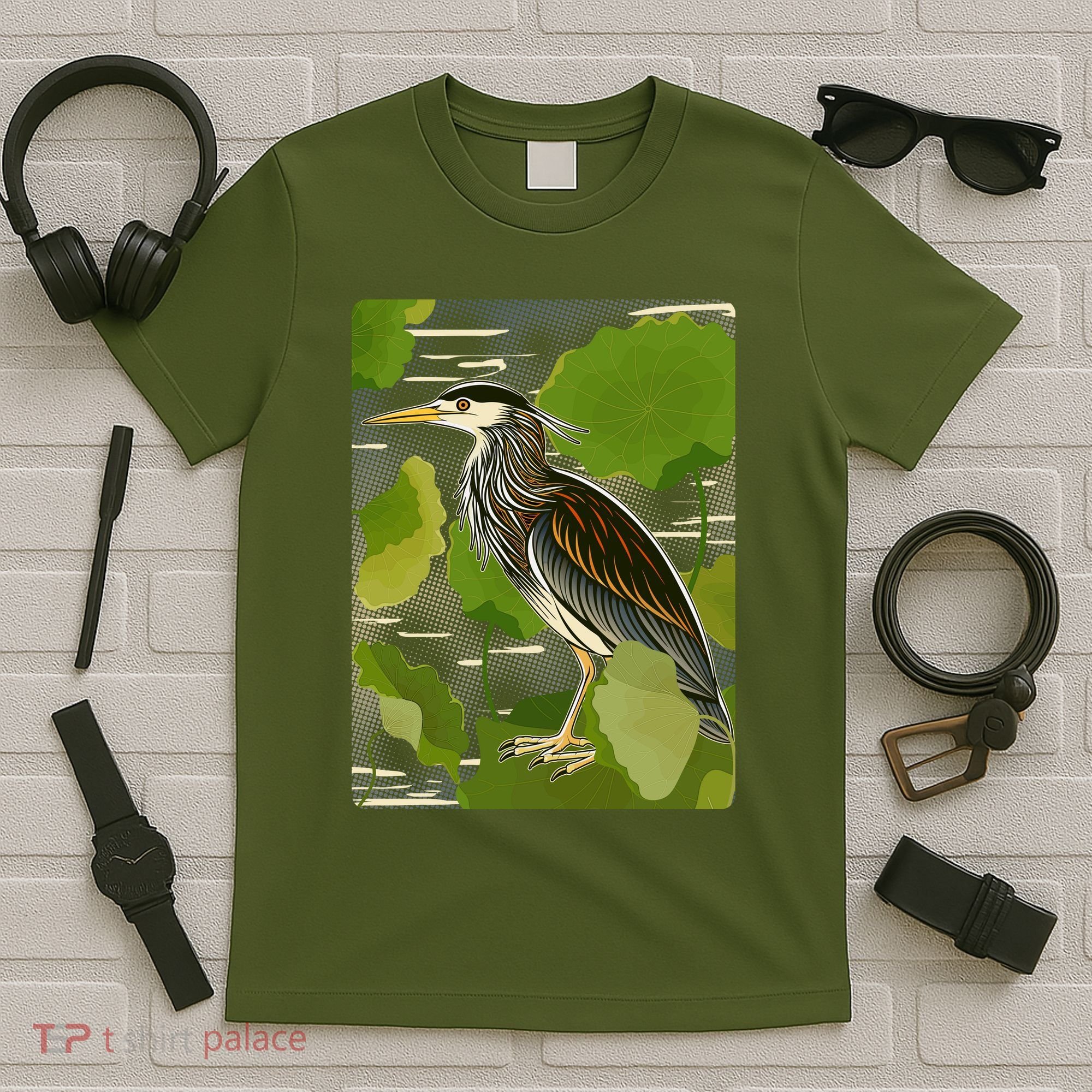 Vintage Retro Green Heron Bird T-Shirt