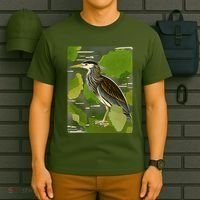 Vintage Retro Green Heron Bird T-Shirt thumb 6