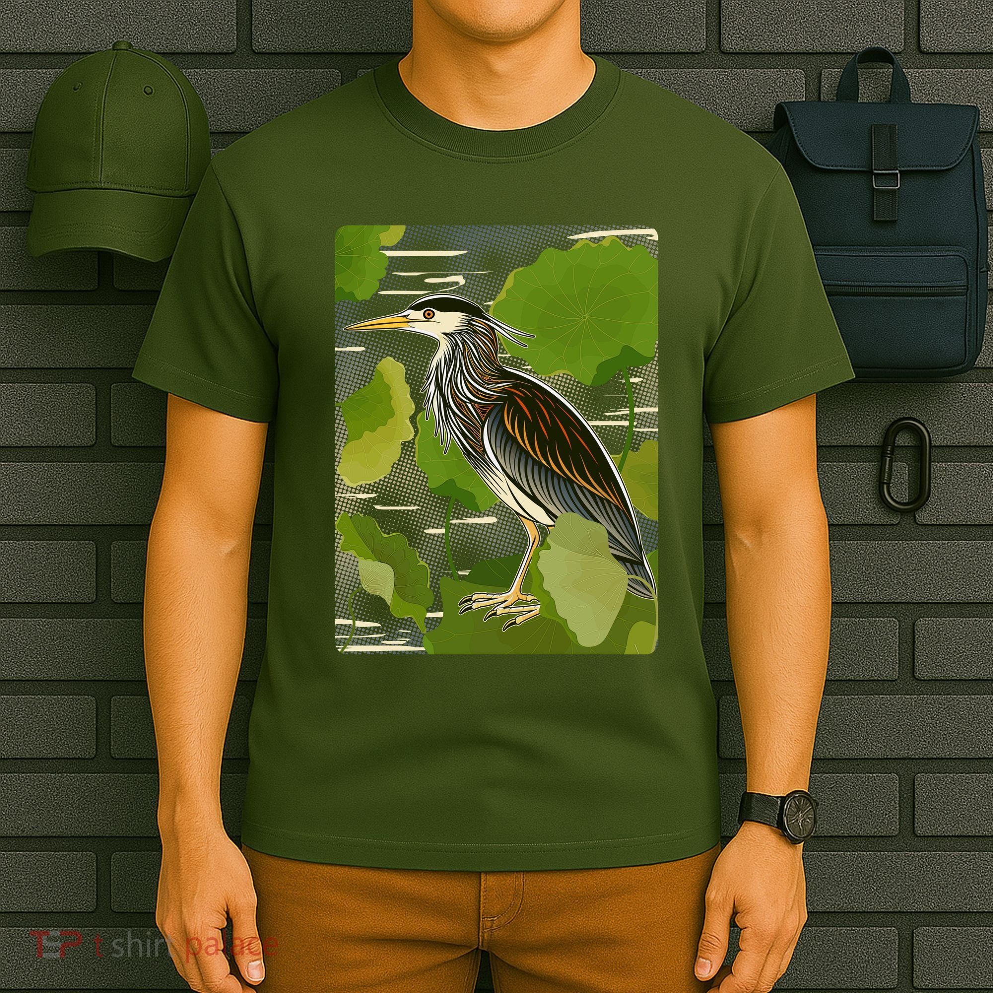 Vintage Retro Green Heron Bird T-Shirt