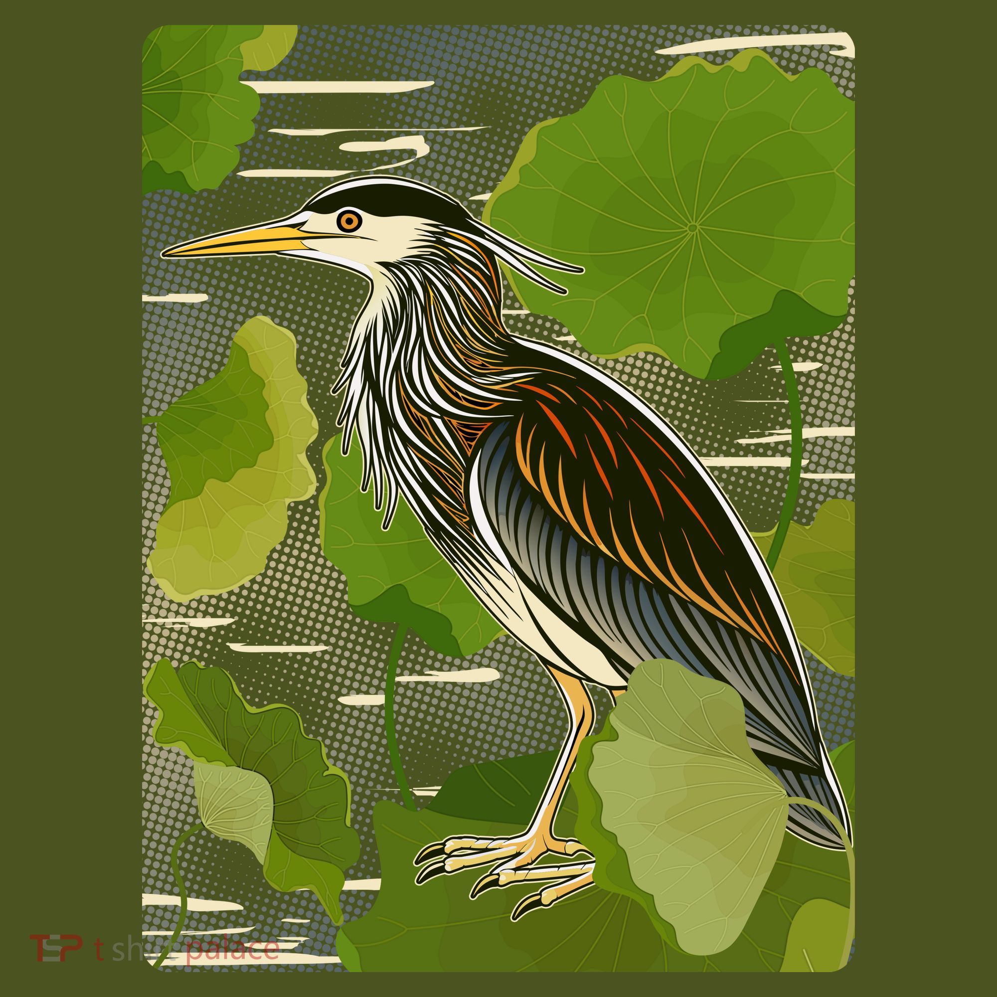 Vintage Retro Green Heron Bird T-Shirt