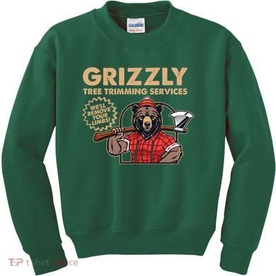 Vintage Retro Grizzly Tree Trimming Services We'll Remove Your Limbs Kids Sweatshirt
