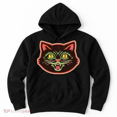 Vintage Retro Halloween Cat Face Hoodie