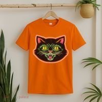Vintage Retro Halloween Cat Face T-Shirt thumb 2