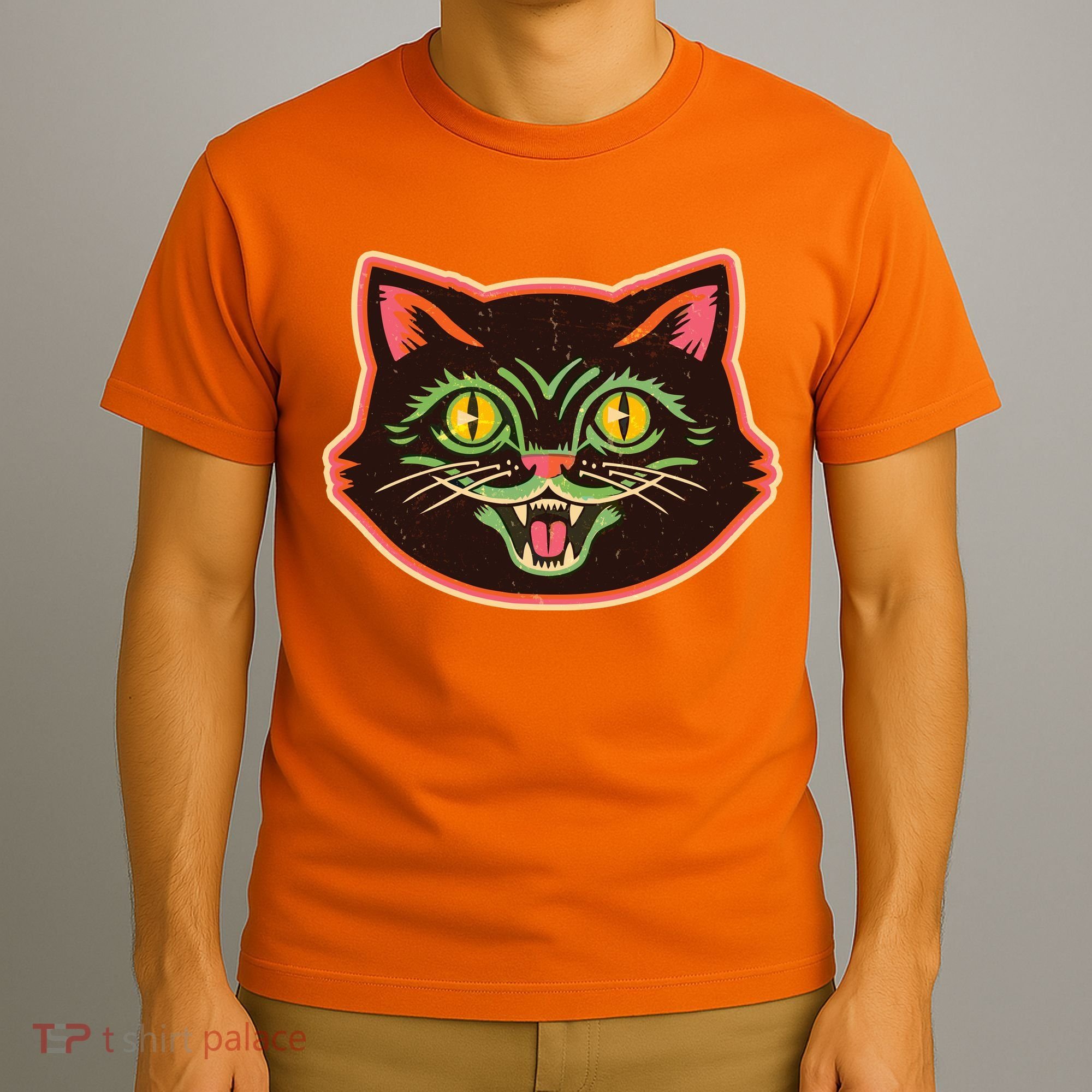Vintage Retro Halloween Cat Face T-Shirt