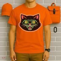Vintage Retro Halloween Cat Face T-Shirt thumb 6