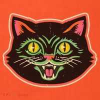 Vintage Retro Halloween Cat Face T-Shirt thumb 7