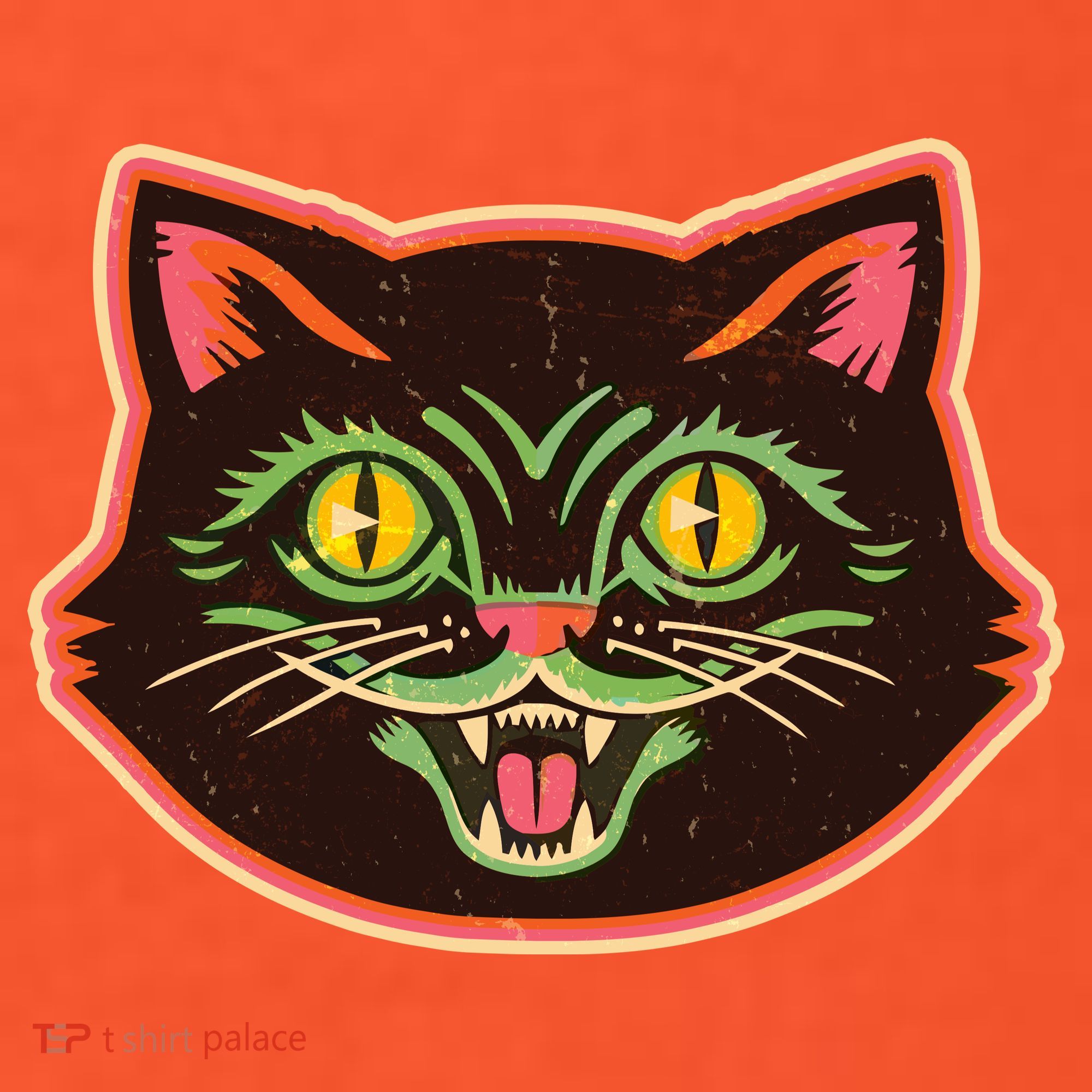 Vintage Retro Halloween Cat Face T-Shirt