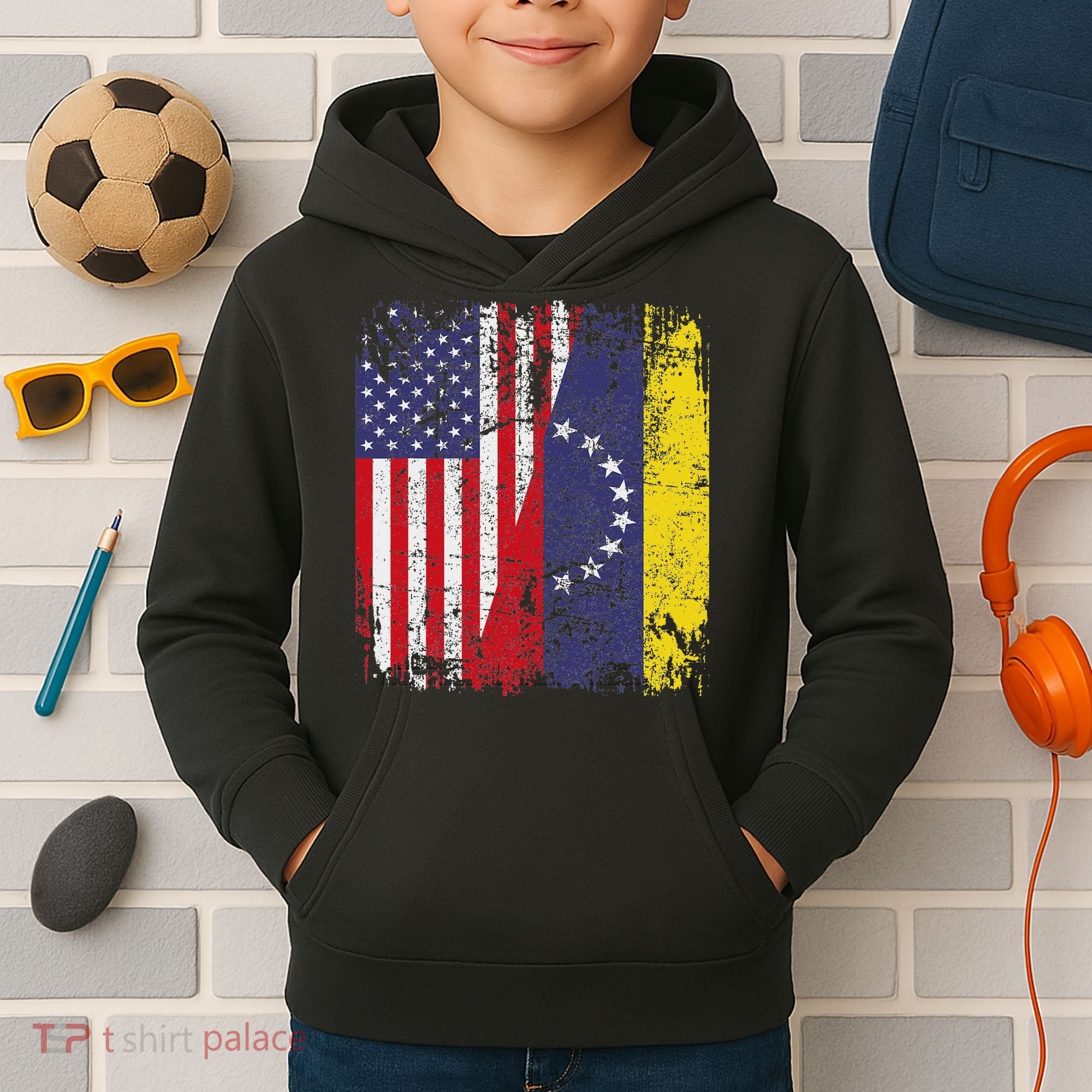 Venezuelan Roots Half American Flag Venezuela Kids Hoodie
