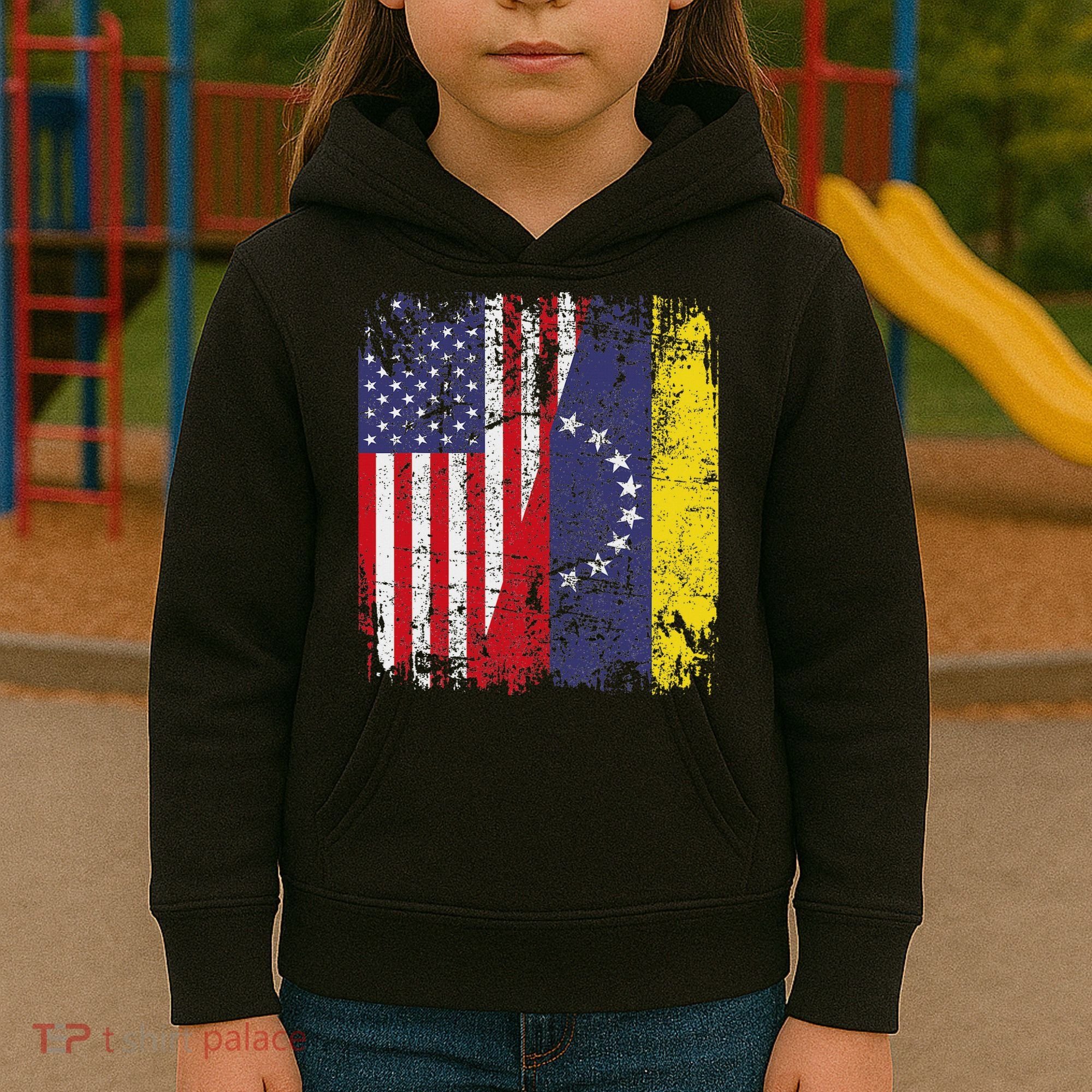 Venezuelan Roots Half American Flag Venezuela Kids Hoodie