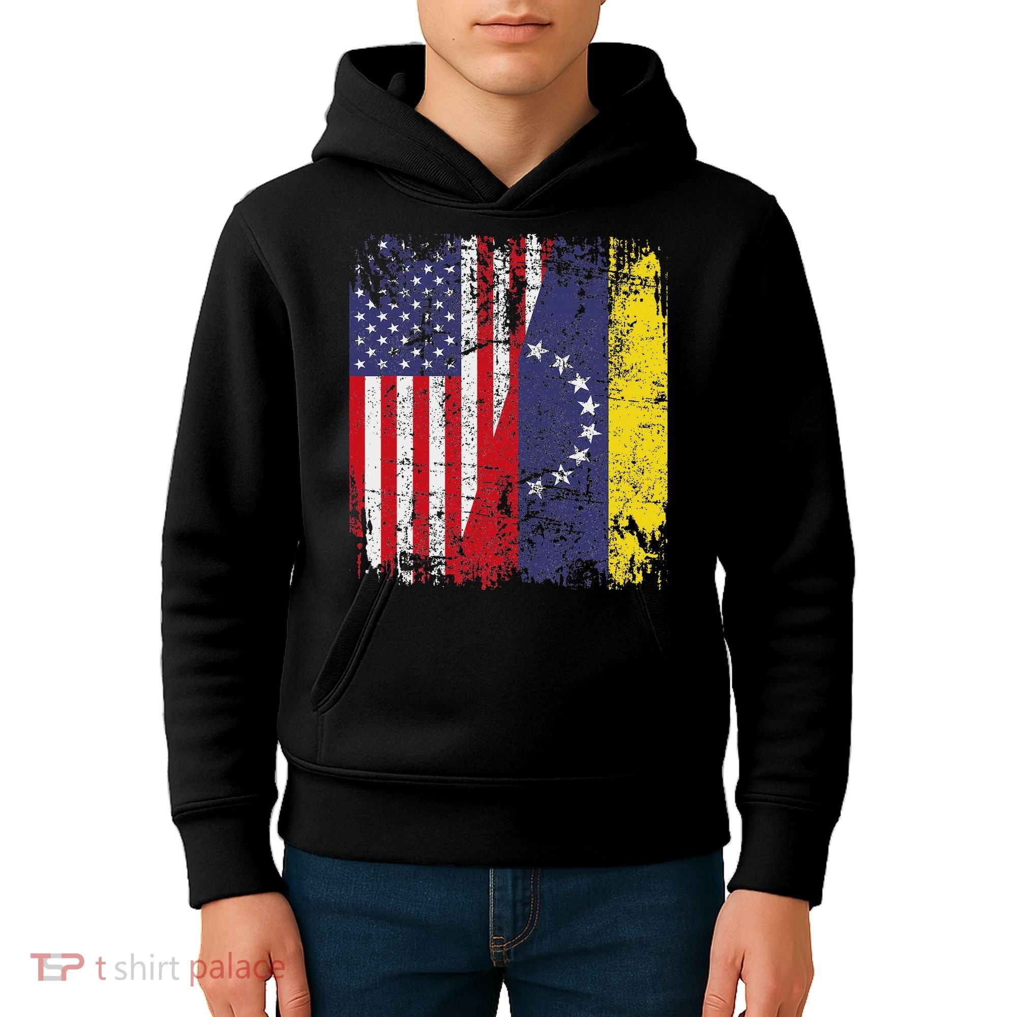 Venezuelan Roots Half American Flag Venezuela Kids Hoodie