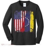 Venezuelan Roots Half American Flag Venezuela Kids Long Sleeve Shirt thumb 0