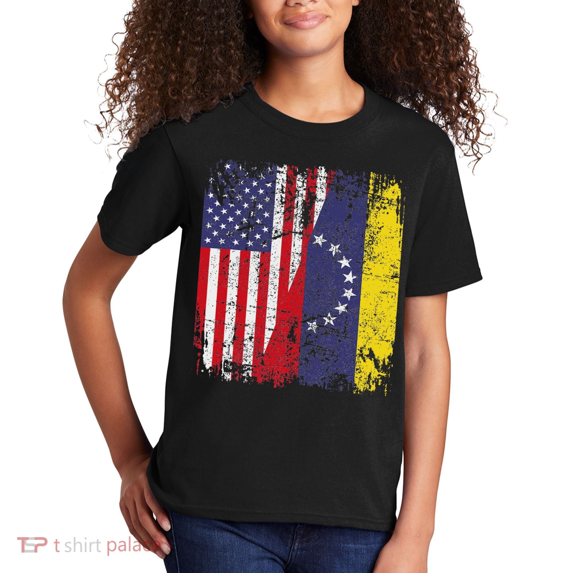 Venezuelan Roots Half American Flag Venezuela Kids T-Shirt
