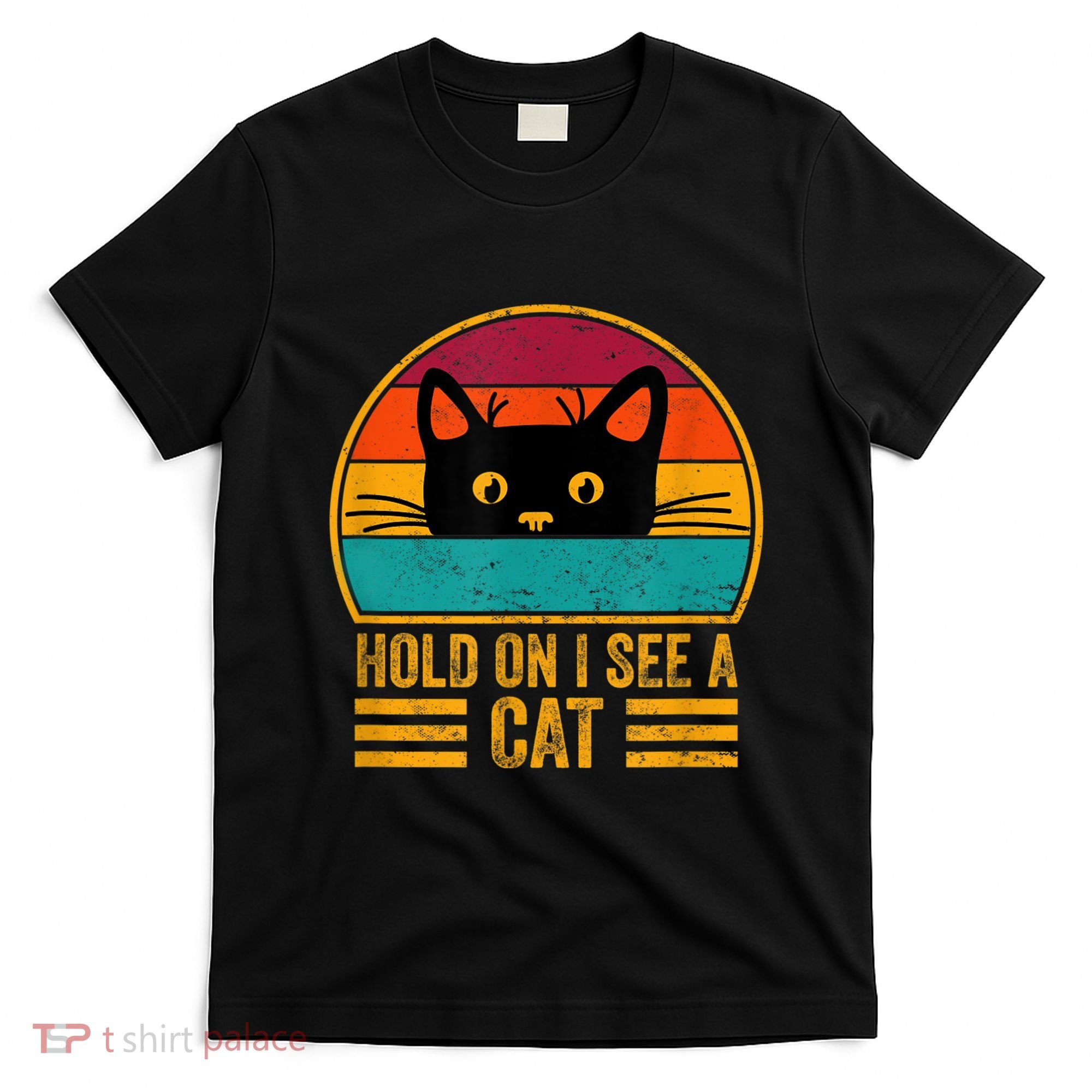 Vintage Retro Hold On I See A Cat Funny Cat Lovers Sayings T-Shirt