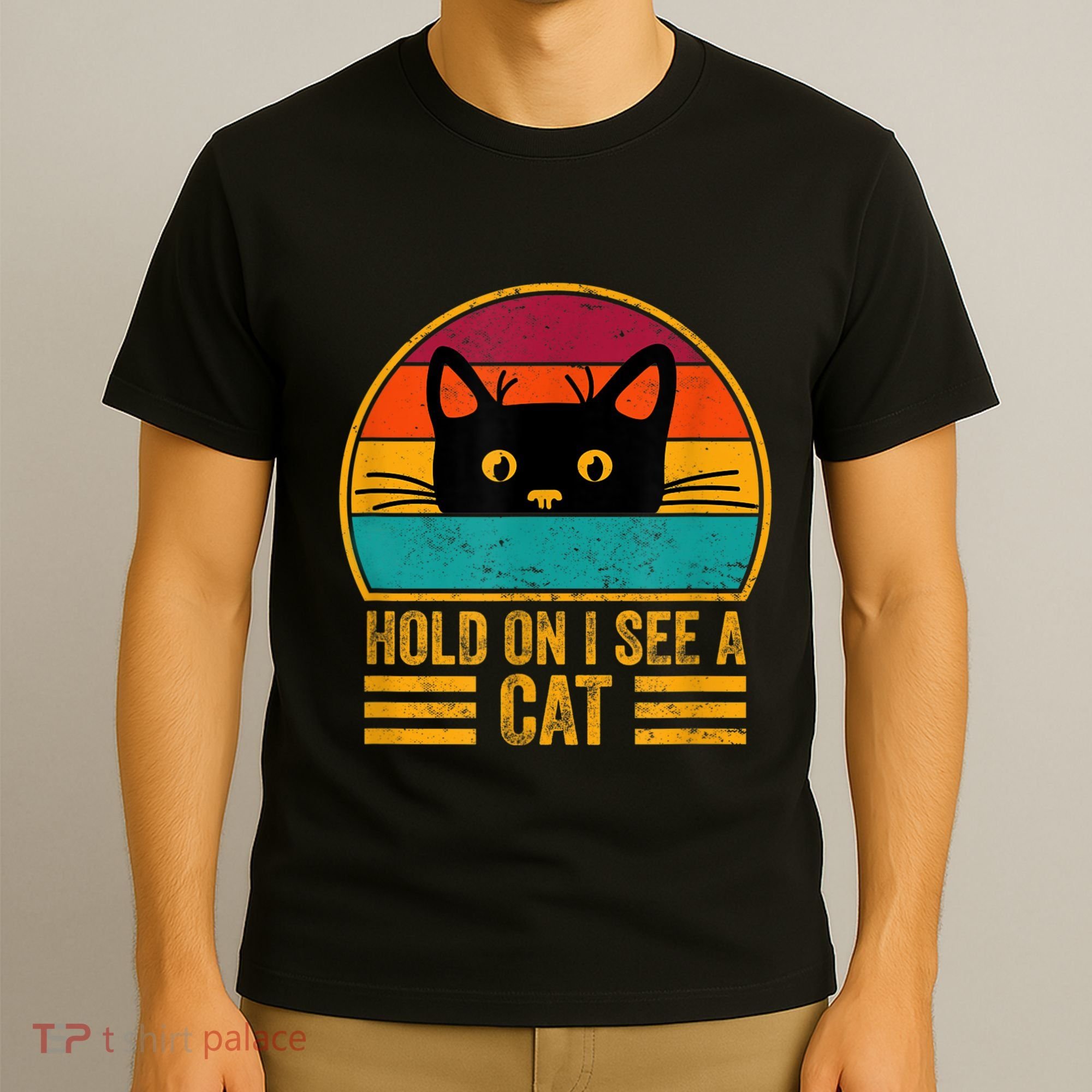 Vintage Retro Hold On I See A Cat Funny Cat Lovers Sayings T-Shirt