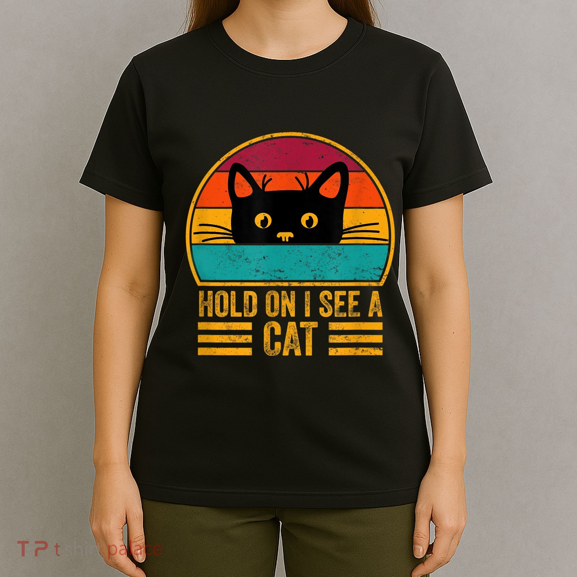 Vintage Retro Hold On I See A Cat Funny Cat Lovers Sayings T-Shirt