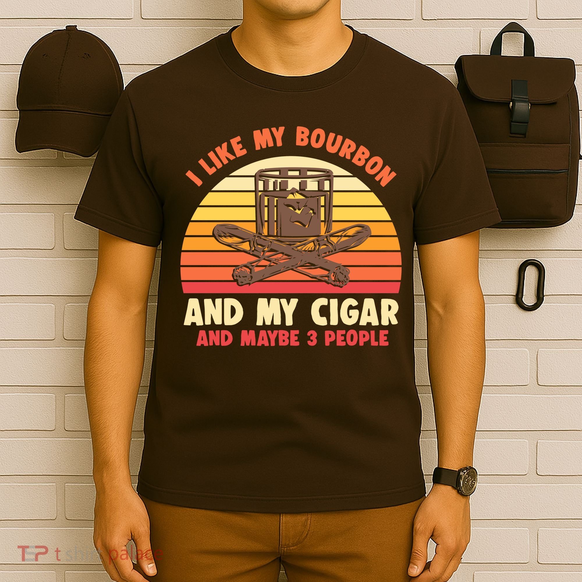 Vintage Retro I Like My Bourbon And My Cigars And Maybe 3 People T-Shirt