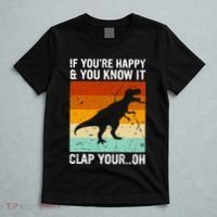Vintage Retro If Youre Happy And You Know It T Rex Dinosaur T-Shirt thumb 5