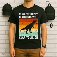 Vintage Retro If Youre Happy And You Know It T Rex Dinosaur T-Shirt thumb 6