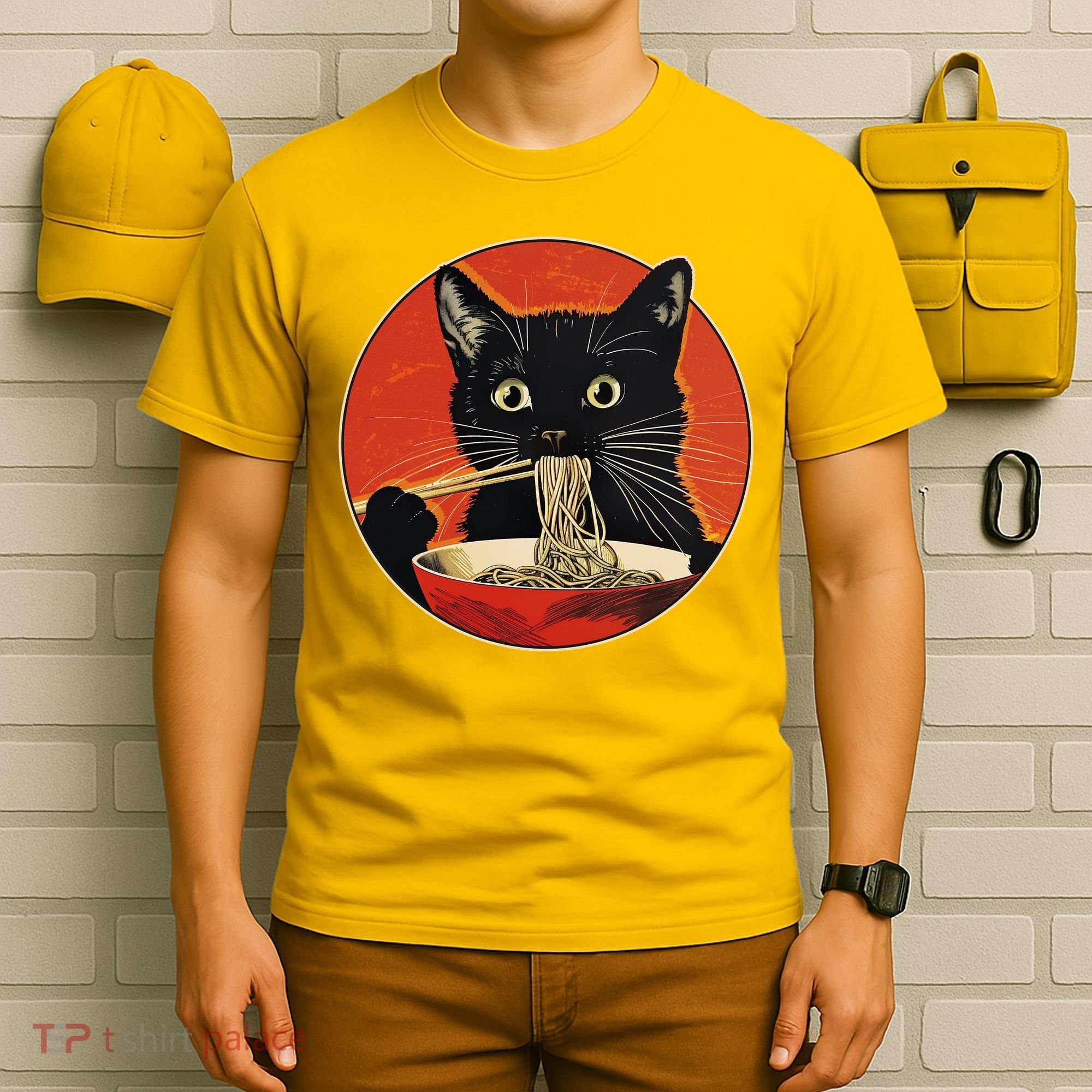 Vintage Retro Japanese Ramen Cat Neko T-Shirt