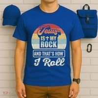 Vintage Retro Jesus Is My Rock And This Is How I Roll Gift T-Shirt thumb 6
