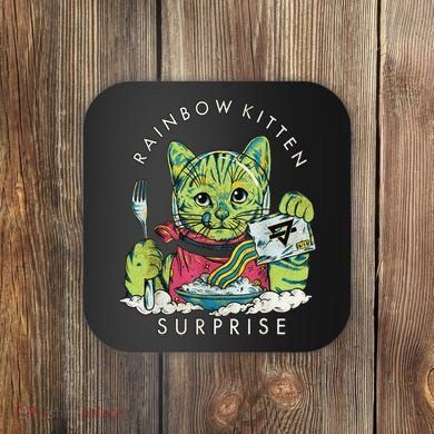 Vintage Rainbow Kitten Surprise Funny Cat Lover Coaster