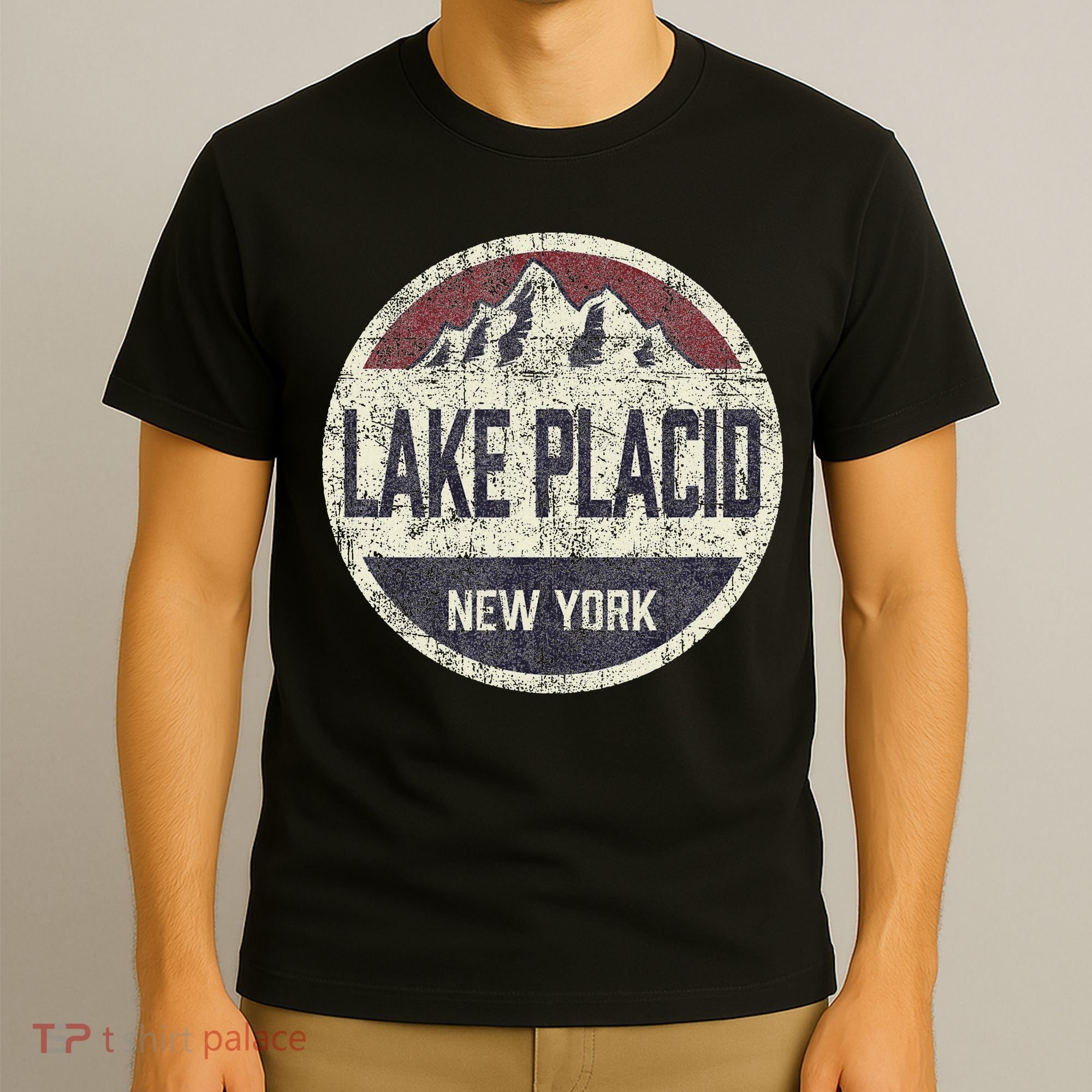 Vintage Retro Lake Placid New York Mountain Circle Ski T-Shirt