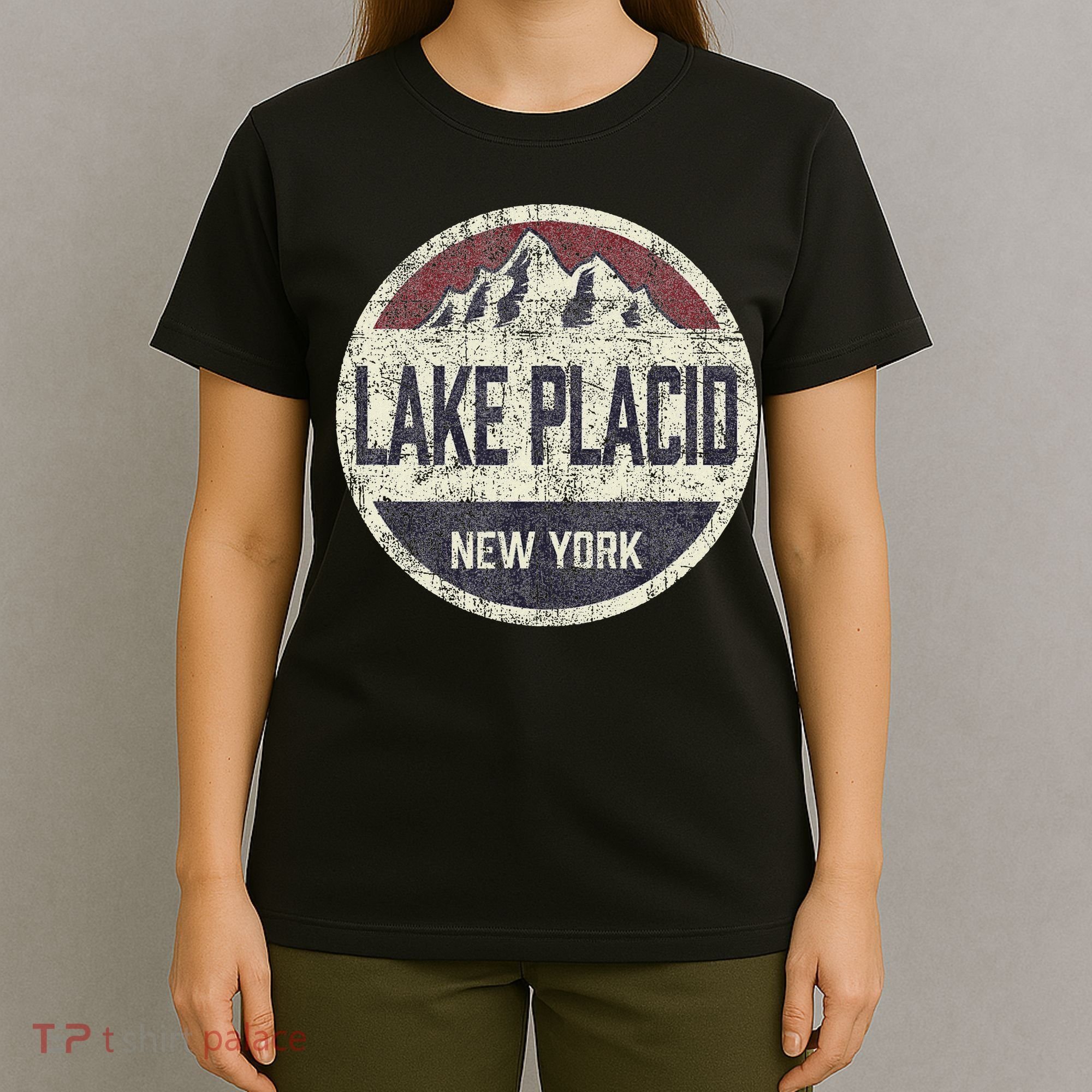 Vintage Retro Lake Placid New York Mountain Circle Ski T-Shirt