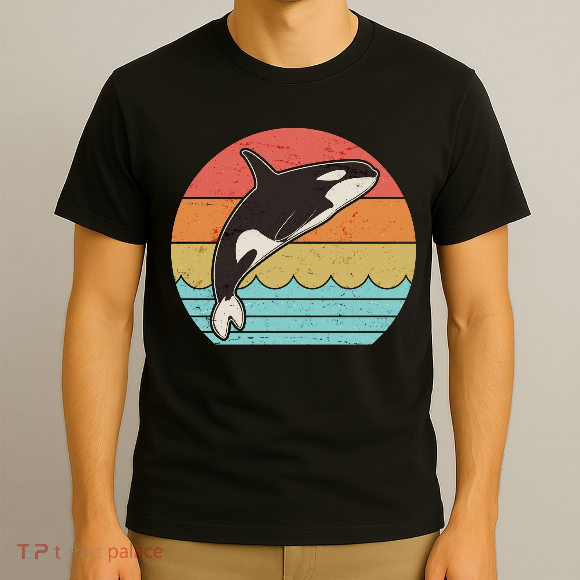 Vintage Retro Leaping Ocra Killer Whale T-Shirt