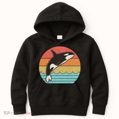 Vintage Retro Leaping Ocra Killer Whale Kids Hoodie