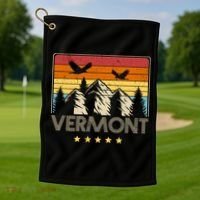 Vermont Retro Mountain Eagle Golf Towel thumb 1