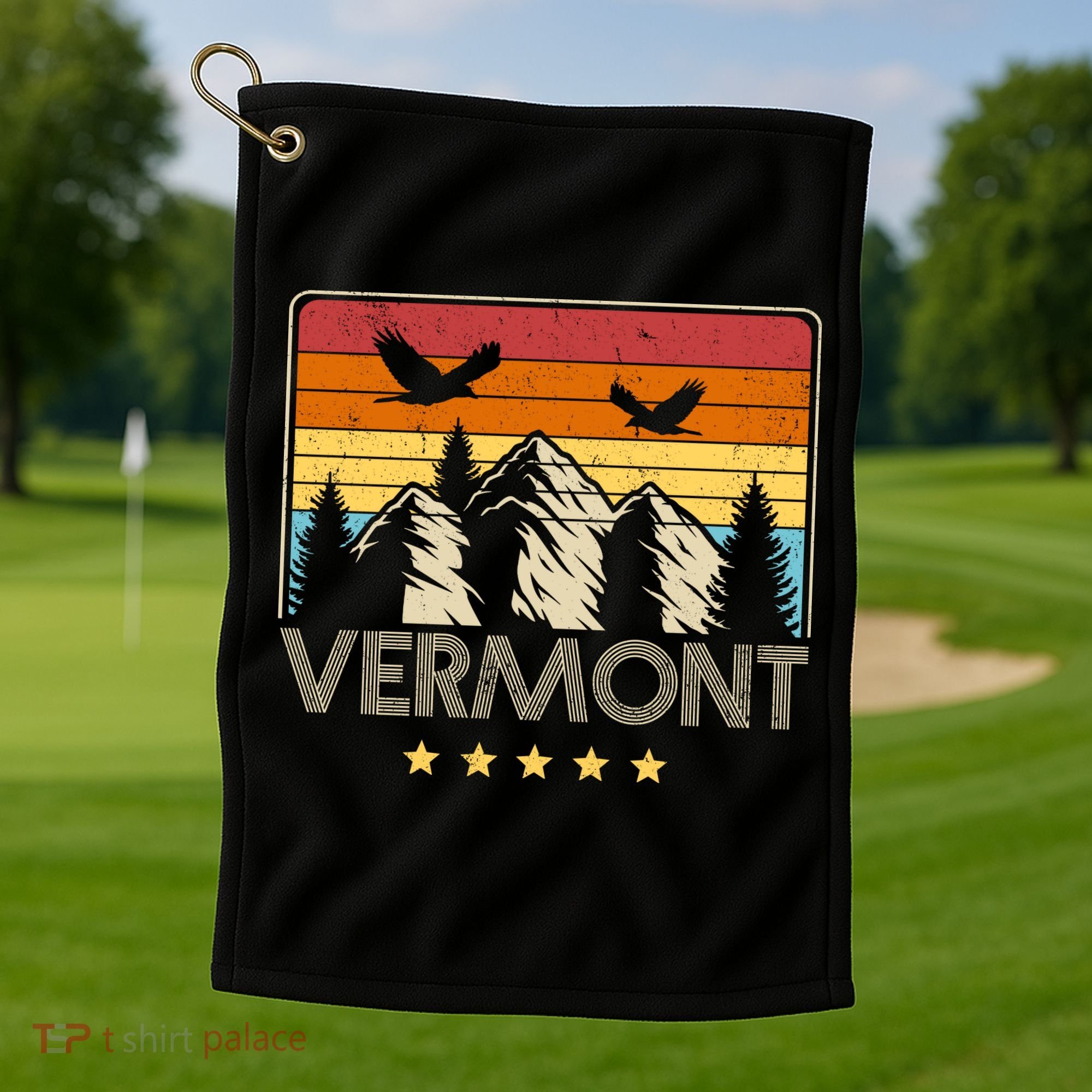 Vermont Retro Mountain Eagle Golf Towel