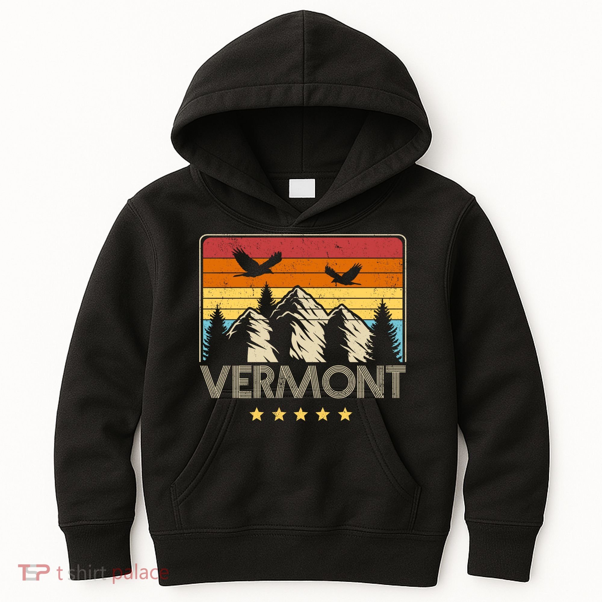 Vermont Retro Mountain Eagle Kids Hoodie