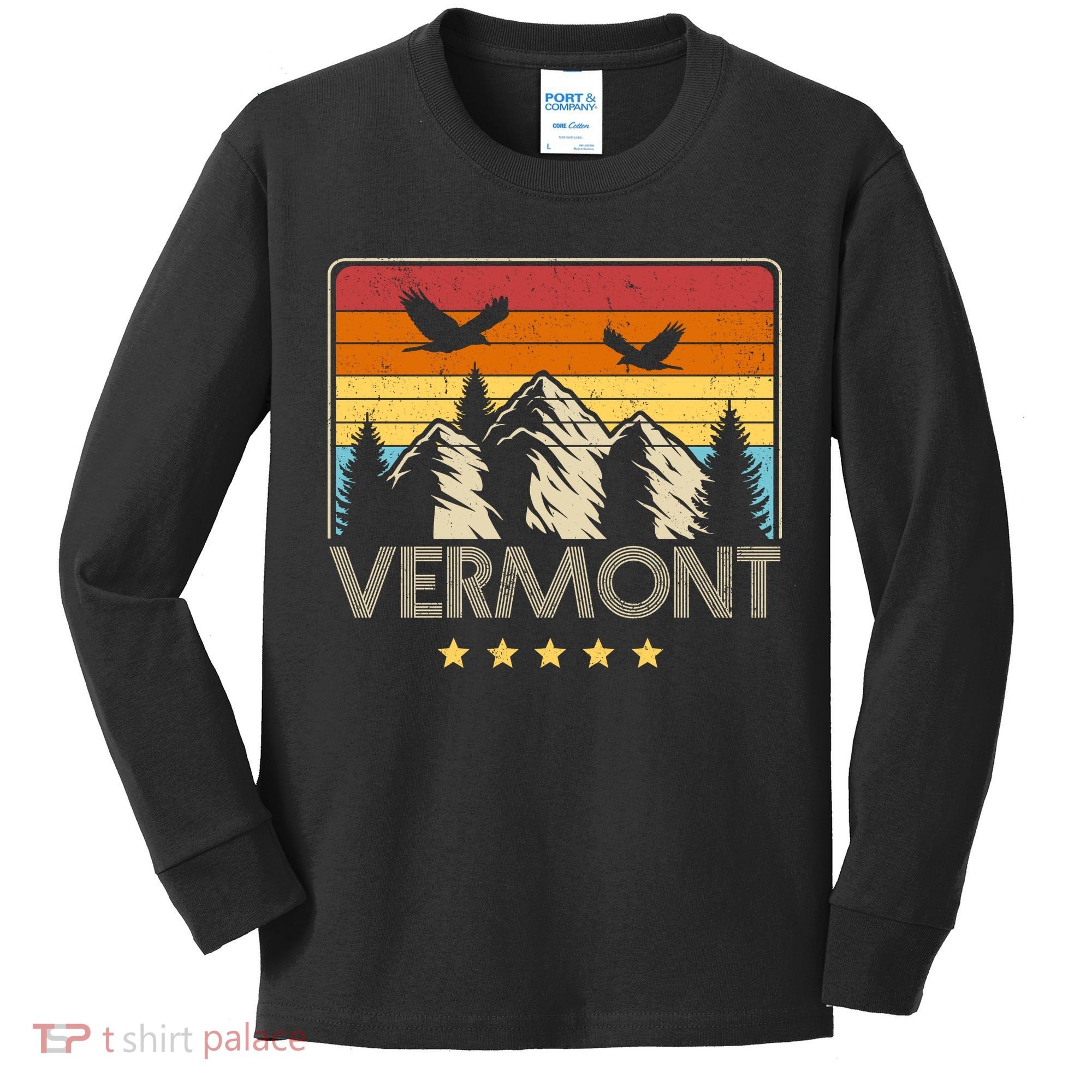 Vermont Retro Mountain Eagle Kids Long Sleeve Shirt