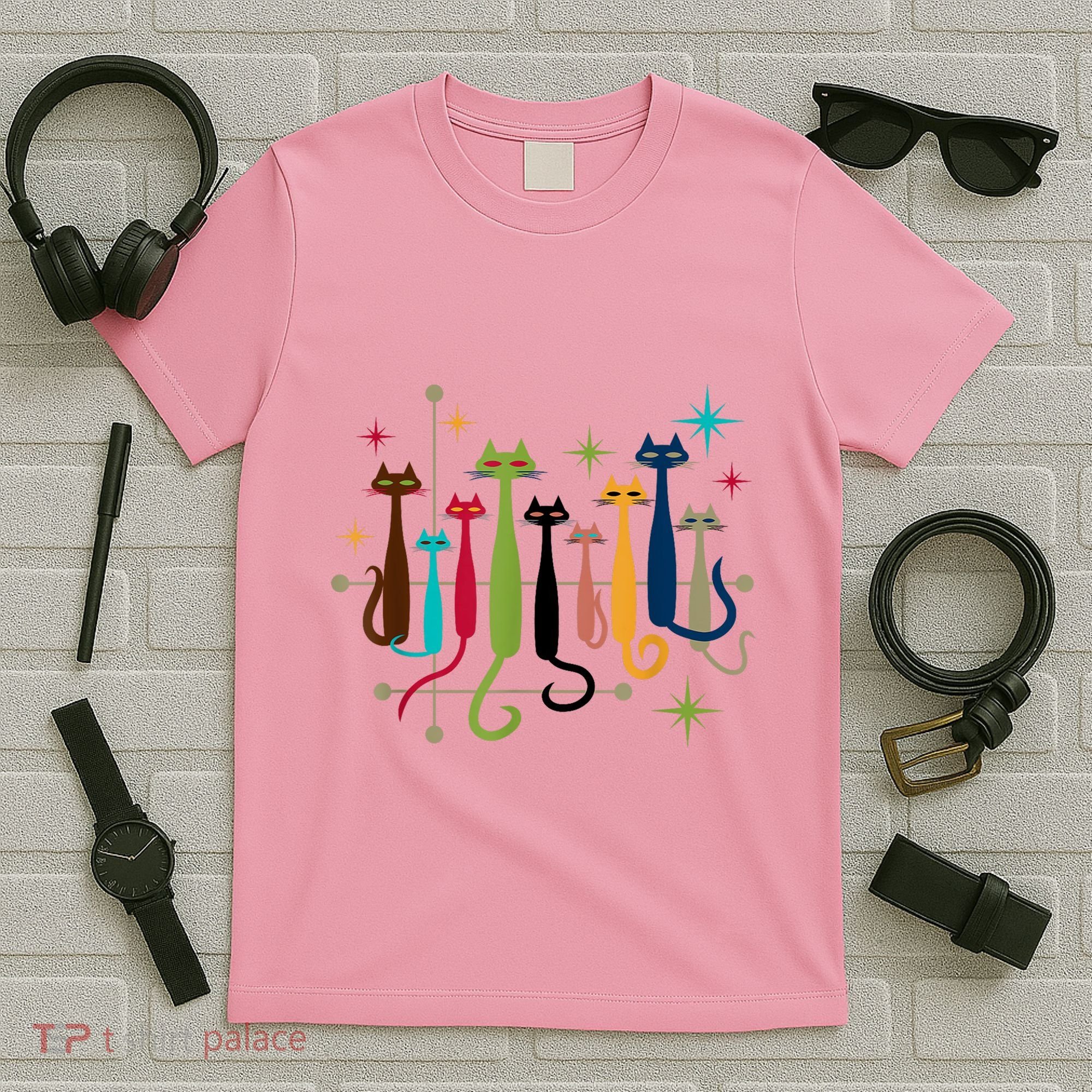 Vintage Retro Midcentury Modern Look Cats 50s 60s Style T-Shirt