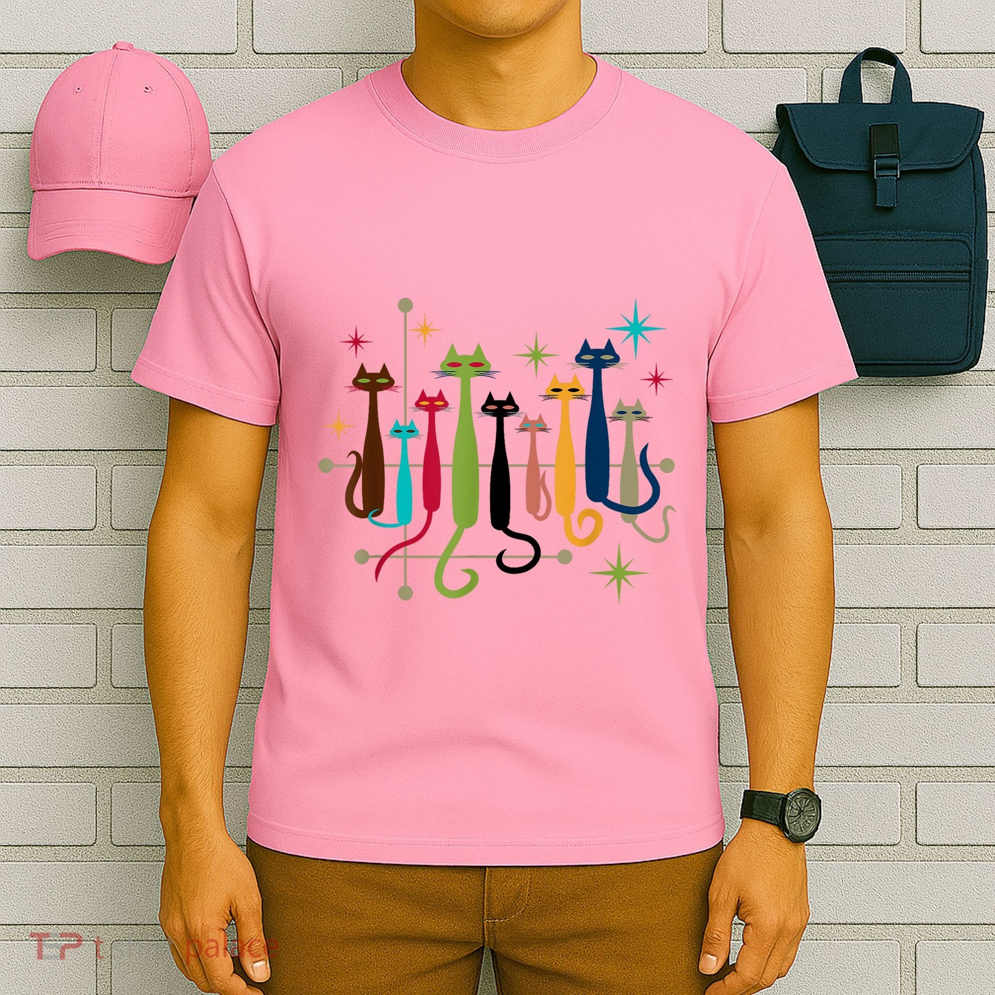 Vintage Retro Midcentury Modern Look Cats 50s 60s Style T-Shirt