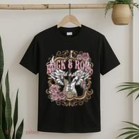 Vintage Rock N Roll Wild Spirit Lets Rock Guitar Floral T-Shirt thumb 2