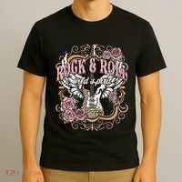 Vintage Rock N Roll Wild Spirit Lets Rock Guitar Floral T-Shirt thumb 3