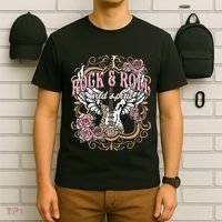 Vintage Rock N Roll Wild Spirit Lets Rock Guitar Floral T-Shirt thumb 6