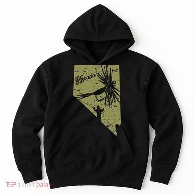 Vintage Rustic Olive Fish Nevada State Map NV Fly Fishing Hoodie