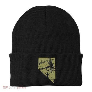 Vintage Rustic Olive Fish Nevada State Map NV Fly Fishing Beanie