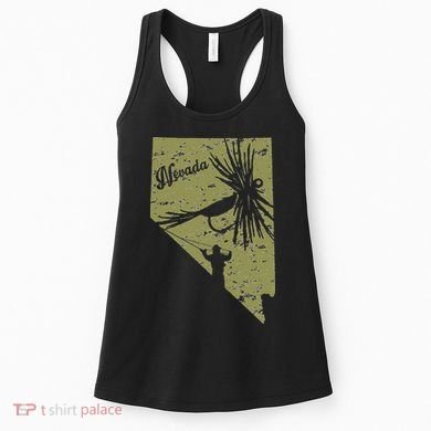 Vintage Rustic Olive Fish Nevada State Map NV Fly Fishing Women's Tank Top