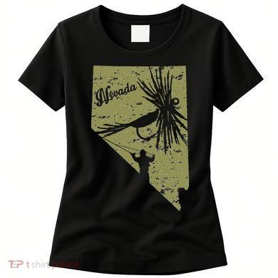 Vintage Rustic Olive Fish Nevada State Map NV Fly Fishing Women's T-Shirt