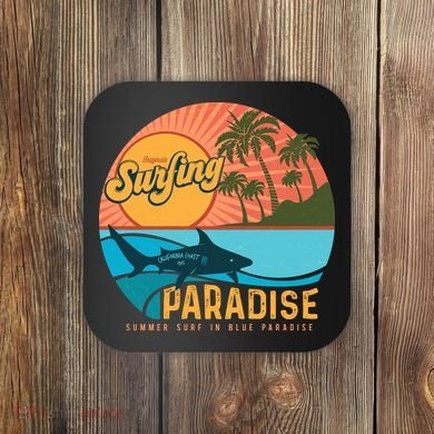 Vintage Retro Orignal Surfing Paradise Shark Coaster