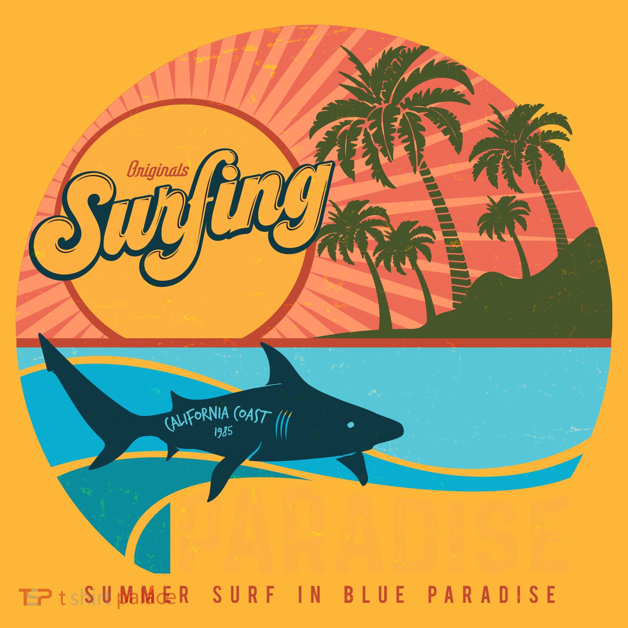 Vintage Retro Orignal Surfing Paradise Shark T-Shirt