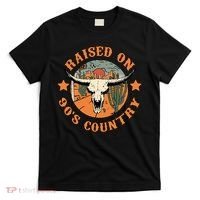 Vintage Raised On 90's Country Cow Skull Southern Western T-Shirt thumb 0
