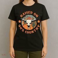 Vintage Raised On 90's Country Cow Skull Southern Western T-Shirt thumb 4