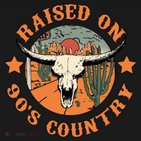 Vintage Raised On 90's Country Cow Skull Southern Western T-Shirt thumb 7